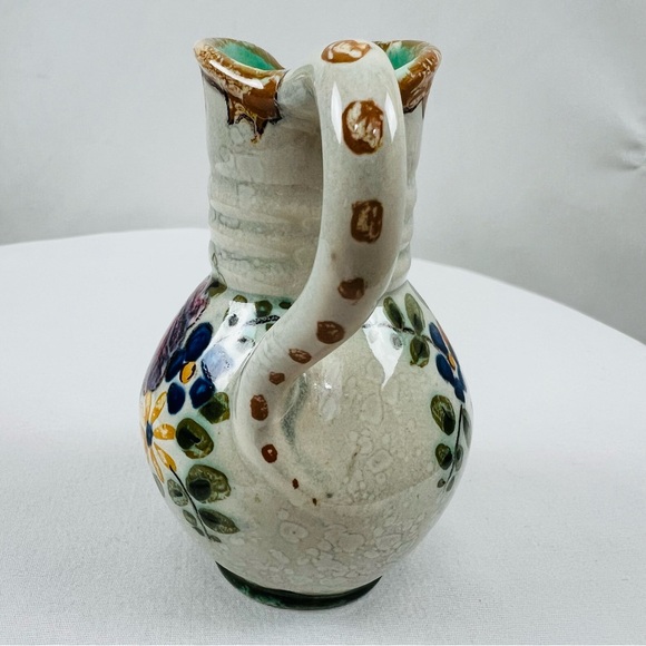 Vintage Mini Gouda Holland Floral Pitcher/Decanter Unique Handle - Picture 2 of 9